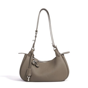 front of Pebble Vegan Leather Shoulder Bag Two Side Handles XL510 Taupe