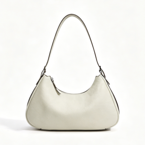 front of Pebble Vegan Leather Shoulder Bag Zipper Closure Two Straps XL512 Offwhite