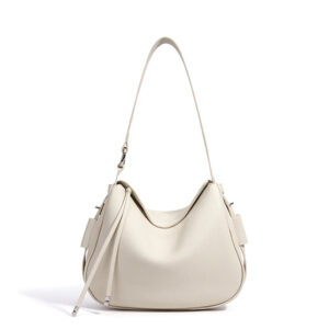 front of Pebble Vegan Leather Shoulder Bag Zipper Closure XL509 Offwhite