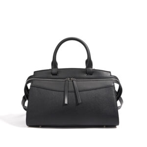 front of Pebble Vegan Leather Top Handle Bag with Big Zipper on Front XL516 Black