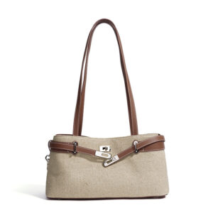 front of Tote Bag Turnlock Closure with Belt Strap XL524 Beige