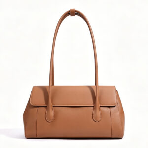 front of Vegan Leather Flap Tote Bag XL515 Brown