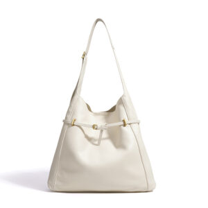 front of Vegan Leather Hobo Bag with Belt Strap Buckle XL511 Offwhite