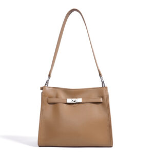 front of Vegan Leather Square Crossbody Bag with Belt Lock Closure XL506 Brown