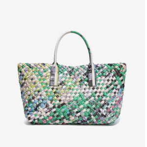 Front of Colorful Woven Vegan Leather Large Tote Bag Y209 Green
