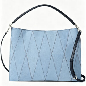 Front of Faux Suede Geometric Stitching Shoulder Bag Y203 Blue