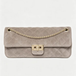 Front of Faux Suede Quilted Rectangle Flap Shoulder Bag Y194 Taupe