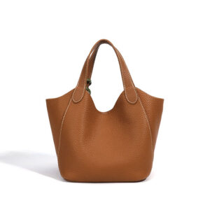 Front of Full Grain Leather Small Bucket Tote Bag XL629 Cognac