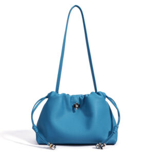 Front of Full Grain Pebbled Leather Drawstring Shoulder Bag XL617