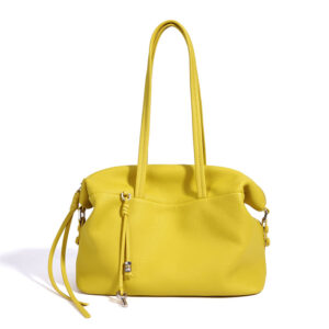 Front of Full Grain Pebbled Leather Slouchy Tote Bag XL628 Lemon