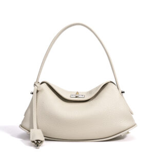 front of Genuine Top‑Grain Leather Hobo Shoulder Bag XL550 Offwhite
