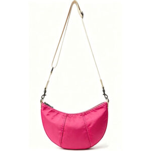 Front of Hot Pink Nylon Crescent Crossbody Bag
