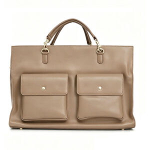 Front of Large Genuine Leather Work Tote Bag with Dual Front Pocket Y190 Sand