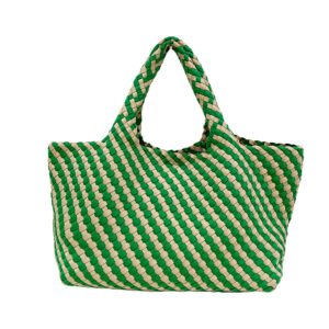 Front of Large Two Tone Neoprene Woven Tote Bag Y222 Green&Beige