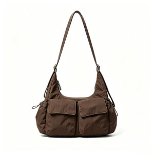 Front of Multi Pockets Nylon Hoho Shoulder Bag Large Capacity Handbag Brown