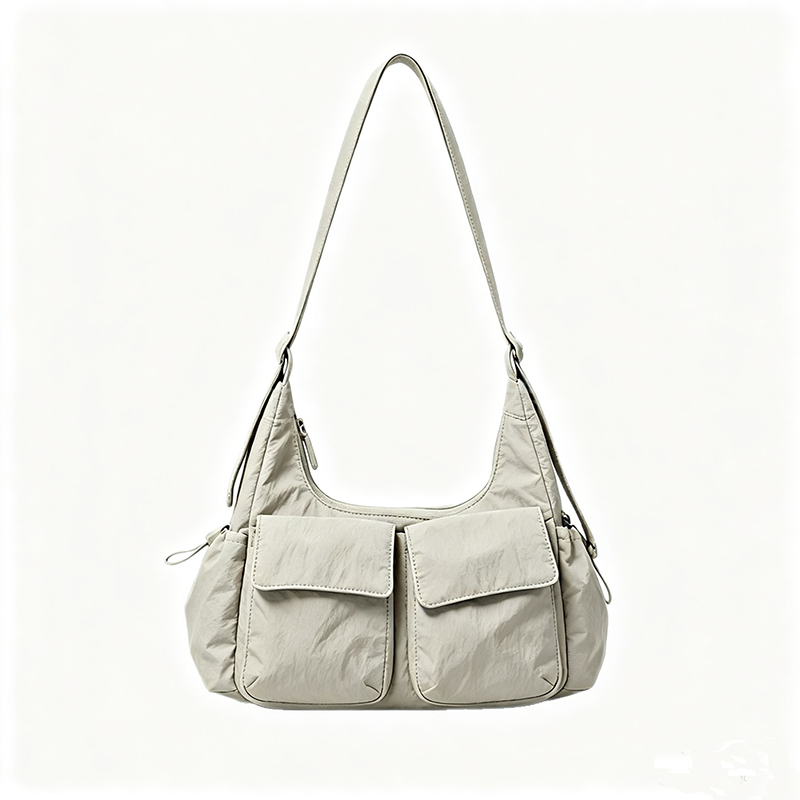 Front of Multi Pockets Nylon Hoho Shoulder Bag Large Capacity Handbag Offwhite