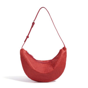 Front of Ostrich Texture Vegan Leather Crescent Crossbody Bag XL676 Red