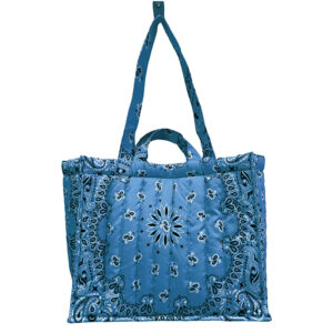 Front of Padded Lightweight quilted tote bag in Bandana Print Y187 Blue