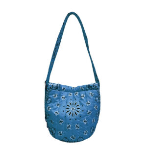 Front of Paisley Bandana Print Canvas Crescent Shoulder Bag Y212 Blue