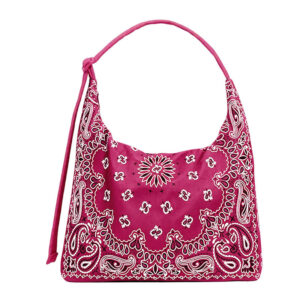 Front of Paisley Bandana Print Canvas Hobo Shoulder Bag Y211 Hot Pink