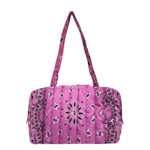 Front of Pink Bandana Paisley Padded Quilted Shoulder Bag Y188