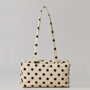 Front of Polka dot Nylon Shoulder Bag Retro Rectangular Ladies Handbag Beige