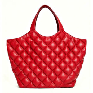 Front of Protein Leather Puffy Diamond Quilted Large Tote Bag Y199 Red