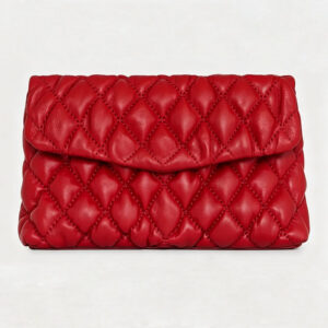Front of Protein Leather Quilted Flap Crossbody Bag in Puffy Quilt Y197 Red