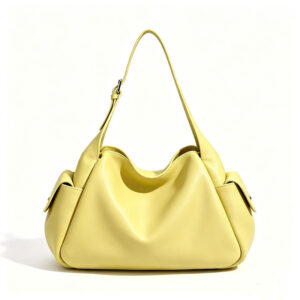 Front of Soft Vegan Leather Shoulder Bag with Side Pockets Y206 Yellow
