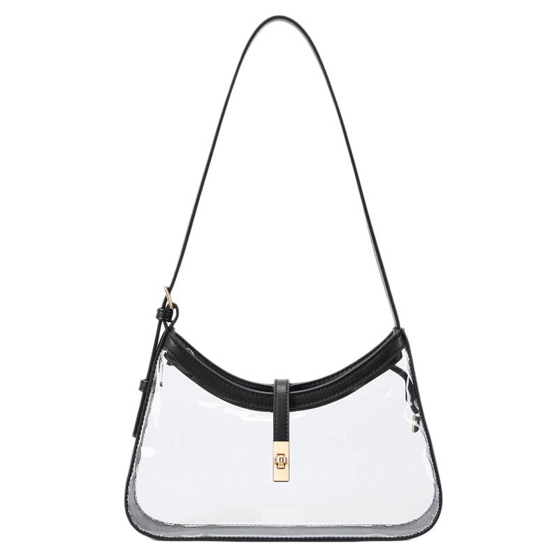 Front of Stadium Approved Clear PVC Shoulder Bag with Adjustable Strap black
