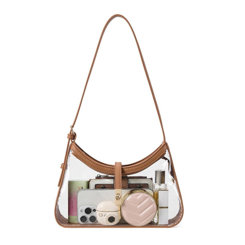 Front of Stadium Approved Clear PVC Shoulder Bag with Adjustable Strap sand