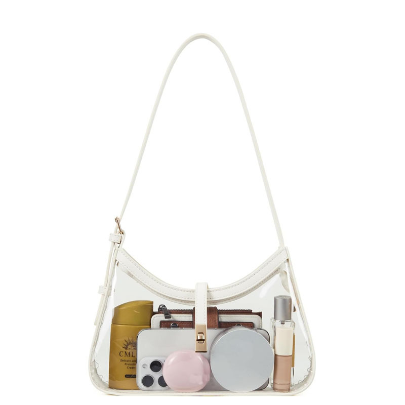 Front of Stadium Approved Clear PVC Shoulder Bag with Adjustable Strap White