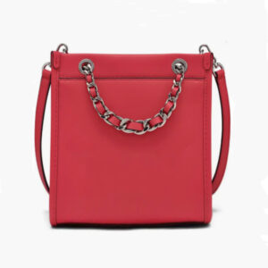Front of Top Grain Leather Square Mini Tote Bag with Chain Decor Y213 Hot Pink