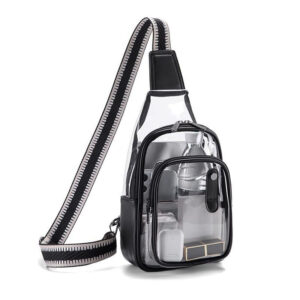 Front of Two Pockets Clear PVC Sling Bag with PU Trim Y129 Black