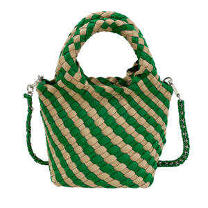 Front of Two Tone Neoprene Woven Bucket Bag Green&Beige