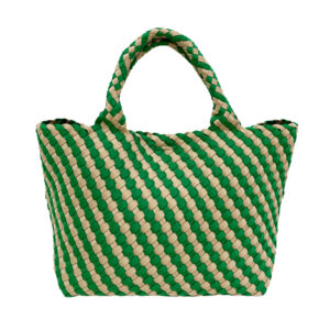 Front of Two Tone Neoprene Woven Tote Bag Green&Beige Y223