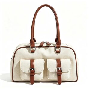 Front of Two Tone Saffiano Vegan Leather Handbag with Dual Front Pocket Y189