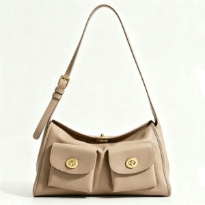 Front of Vegan Leather Crossbody Bag with Front Pockets&Turn Lock Y201 Sand