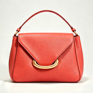 Front of Vegan Leather Flap satchel Bag with Big Gold Ring Y217 Red