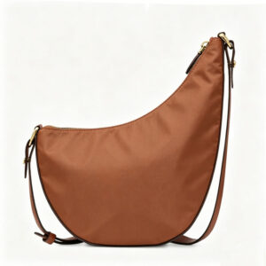 Front of Women Nylon Crescent Crossbody Bag Y210 Cognac