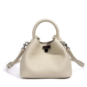 Fronf of Women Top Grain Leather Bucket Bag with Ring Handle XL575 Offwhite