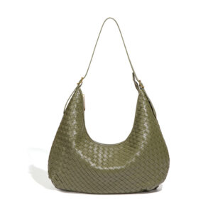 Front of Woven Vegan Leather Large Hobo Bag Y215 Olive