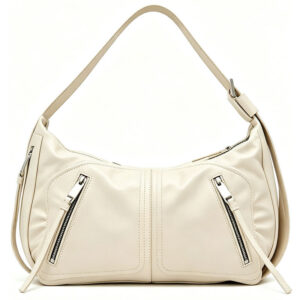 Front of Y2K Vegan Leather Shoulder Bag with Zipper Pockets Y196 Offwhite